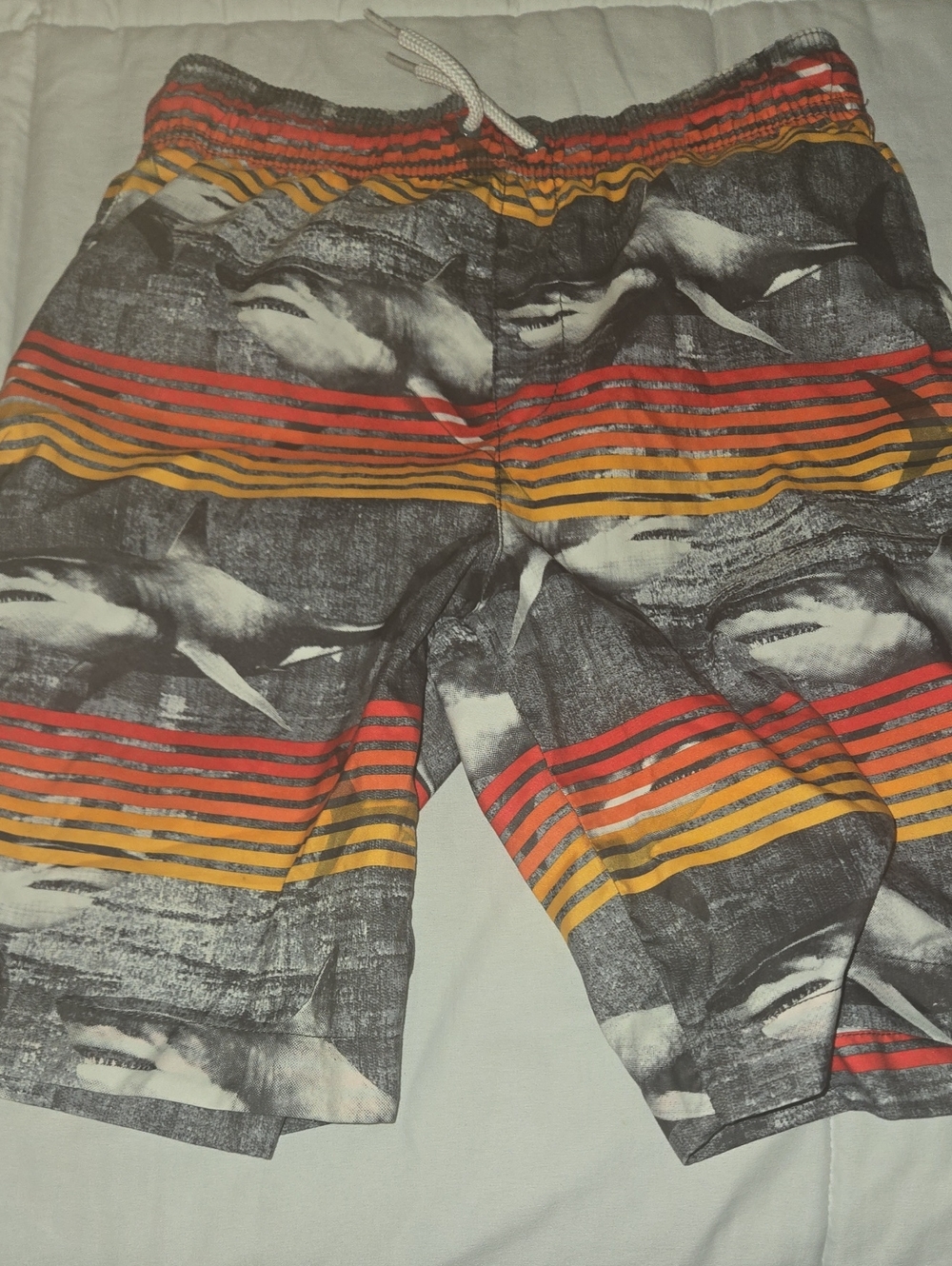 The Children's Place Gray Swim Trunks with Red & Yellow Stripes